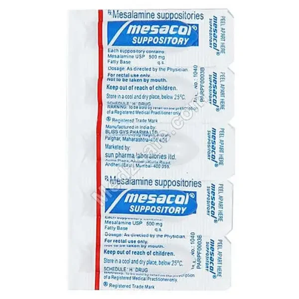Mesacol 500 mg Suppository (Mesalamine)